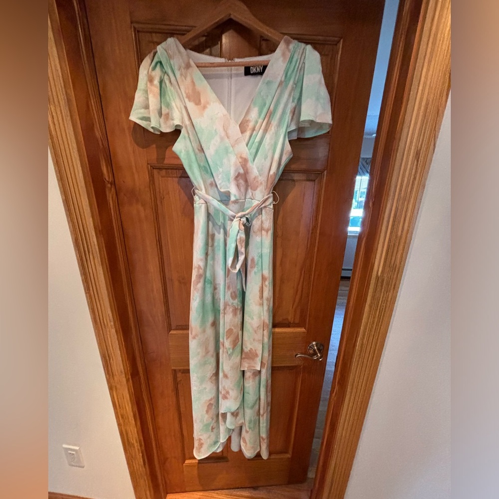 DKNY Faux Wrap Gown, size 14, worn once, mint condition.